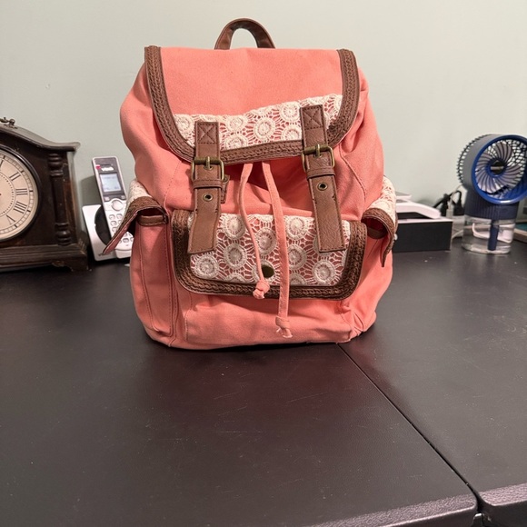 Candie's Pink and Brown Lace Women's Backpack - Picture 2 of 4